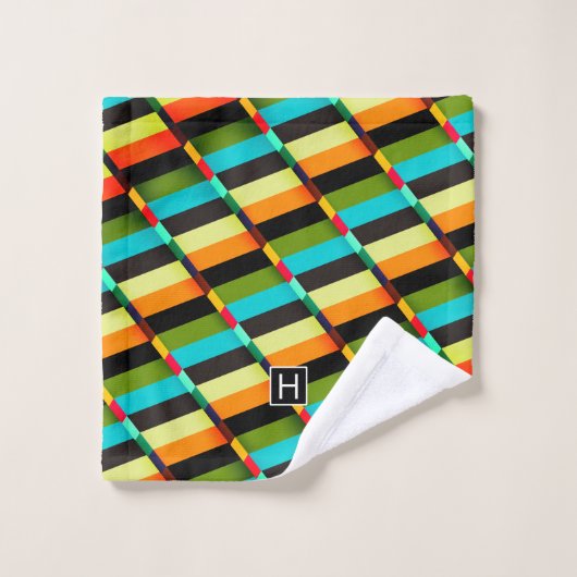 カラフルモダンストライプ抽象芸術 バスタオルセット (ウォッシュタオル)