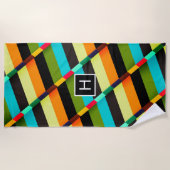 カラフルモダンストライプ抽象芸術 ビーチタオル (正面)
