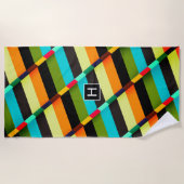 カラフルモダンストライプ抽象芸術 ビーチタオル (正面)