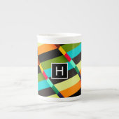 カラフルモダンストライプ抽象芸術 ボーンチャイナマグカップ (正面)