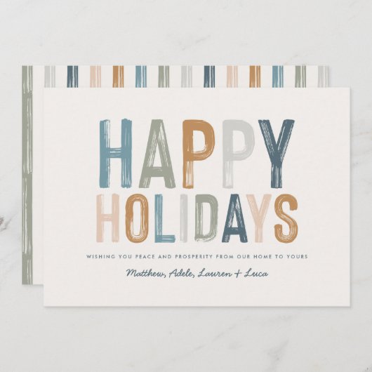 カラフルモダンタイポグラフィハッピーホリデー シーズンカード (正面/裏面)