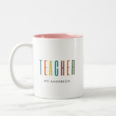 カラフルモダンタイポグラフィミニマル先生名 ツートーンマグカップ (左)