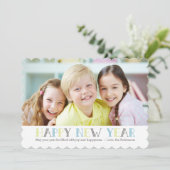 カラフルモダンタイポグラフィHappy New Year写真 シーズンカード (スタンド正面)