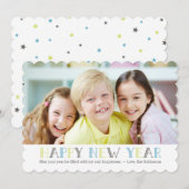 カラフルモダンタイポグラフィHappy New Year写真 シーズンカード (正面/裏面)