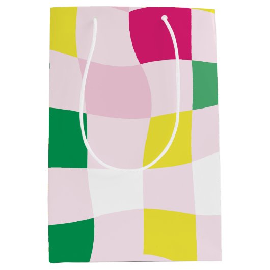 カラフルモダンタータンチェックの格子模様 ミディアムペーパーバッグ (正面)