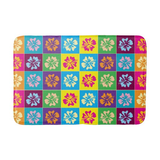 カラフルモダンハイビスカスの花カスタム柄 バスマット (正面)