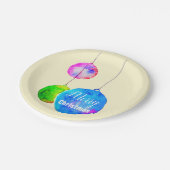 カラフルモダンピンクとブルーのクリスマス ペーパープレート (アングル)