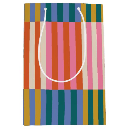 カラフルモダンフェスティバルストライプ式 ミディアムペーパーバッグ (正面)