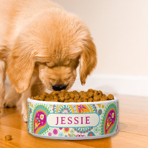 カラフルモダンペイズリーフローラパーソナライズされた名 ボウル