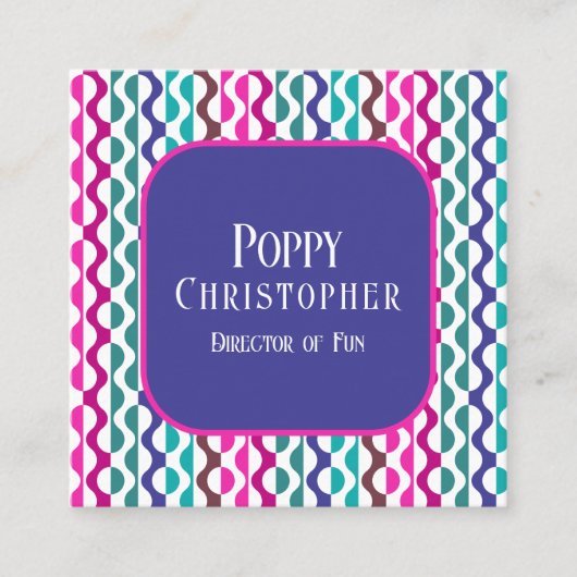 カラフルモダンレトロ波パターン9.10 スクエア名刺 (正面)