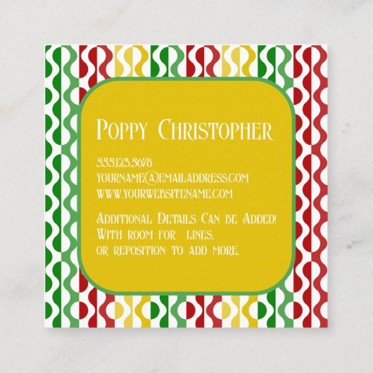 カラフルモダンレトロ波パターン9.5 スクエア名刺 (裏面)
