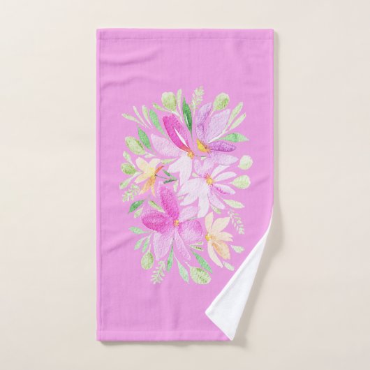 カラフルモダンワイルドフラワーウォータカラーアート バスタオルセット (ハンドタオル)