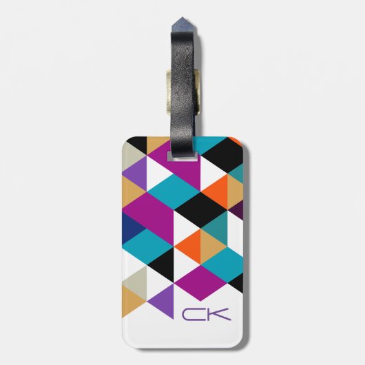 カラフルモダン三角形ジオメトリパターン ラゲッジタグ (裏面縦)