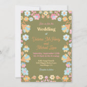 カラフルモダン刺結婚しゅう 招待状 (正面)