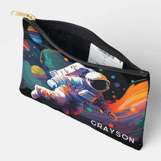 カラフルモダン宇宙宇宙パーソナライズされた名 アクセサリーポーチ (見開き)