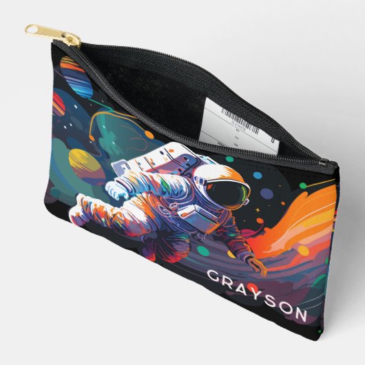 カラフルモダン宇宙宇宙パーソナライズされた名 アクセサリーポーチ (見開き)