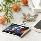 カラフルモダン宇宙宇宙パーソナライズされた名 キーホルダー (側面)