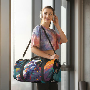 カラフルモダン宇宙宇宙パーソナライズされた名 ダッフルバッグ