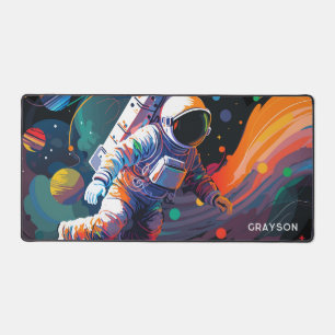 カラフルモダン宇宙宇宙パーソナライズされた名 デスクマット