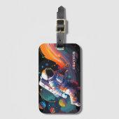 カラフルモダン宇宙宇宙パーソナライズされた名 ラゲッジタグ (正面縦)