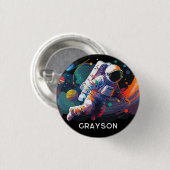 カラフルモダン宇宙宇宙パーソナライズされた名 缶バッジ (正面&裏面)