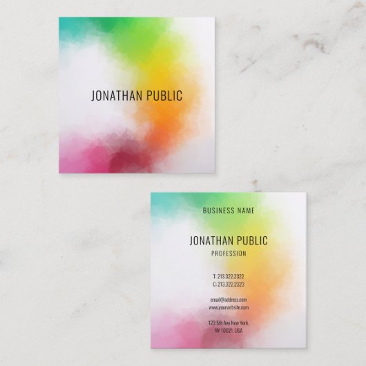 カラフルモダン抽象芸術エレガントテンプレート スクエア名刺 (正面/裏面)