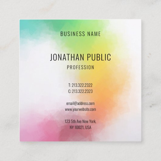 カラフルモダン抽象芸術エレガントテンプレート スクエア名刺 (裏面)