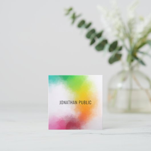 カラフルモダン抽象芸術エレガントテンプレート スクエア名刺 (スタンド正面)