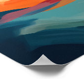 カラフルモダン抽象芸術サンセットオーバービーチ ポスター (角)