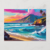 カラフルモダン抽象芸術ビーチ ポストカード (正面)