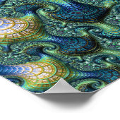 カラフルモダン抽象芸術フラクタルエイリアン風景 ポスター (角)