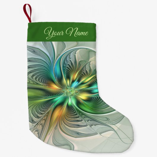 カラフルモダン抽象芸術フラワーフラクタルアート名 スモールクリスマスストッキング (正面)