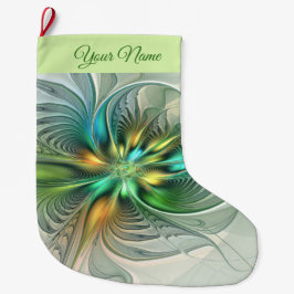 カラフルモダン抽象芸術フラワーフラクタルアート名 ラージクリスマスストッキング