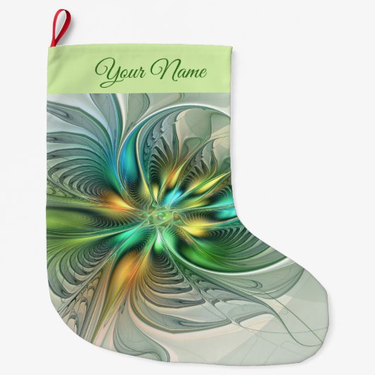 カラフルモダン抽象芸術フラワーフラクタルアート名 ラージクリスマスストッキング (正面)