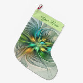 カラフルモダン抽象芸術フラワーフラクタルアート名 ラージクリスマスストッキング (正面 (吊り時))