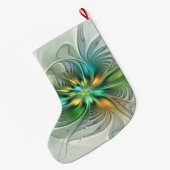 カラフルモダン抽象芸術フラワーフラクタルアート名 ラージクリスマスストッキング (裏面 (吊り時))