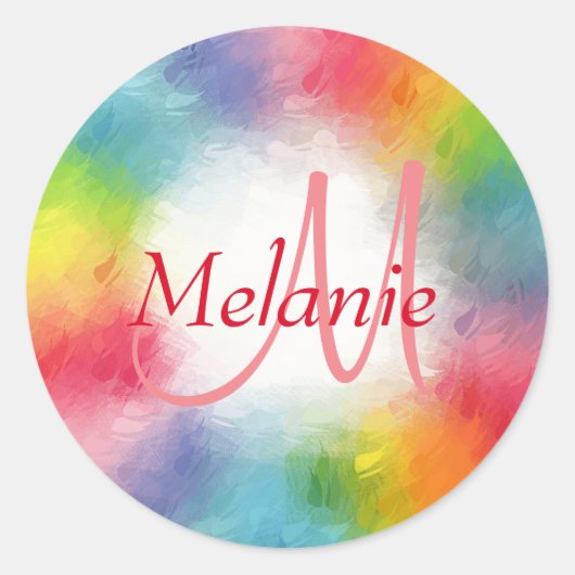 カラフルモダン抽象芸術モノグラムカスタムテンプレート ラウンドシール (正面)