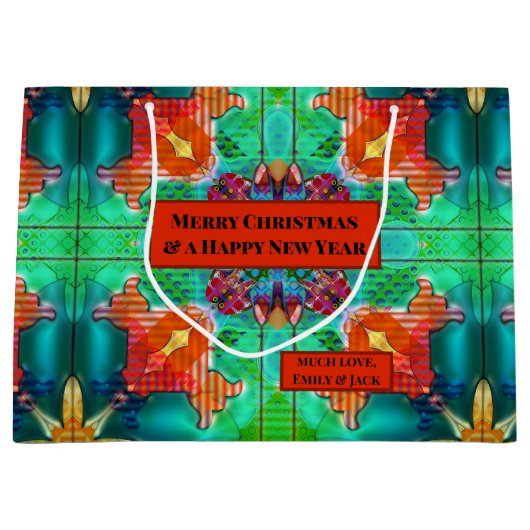 カラフルモダン抽象芸術水色クリスマス ラージペーパーバッグ (正面)