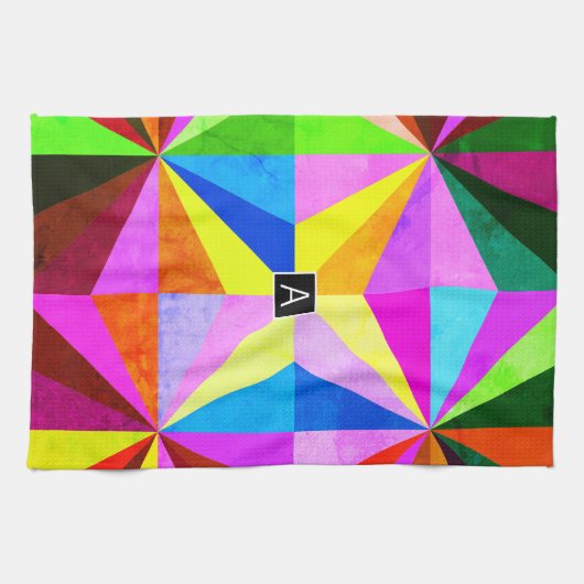 カラフルモダン数々の幾何 |モノグラム キッチンタオル (横)