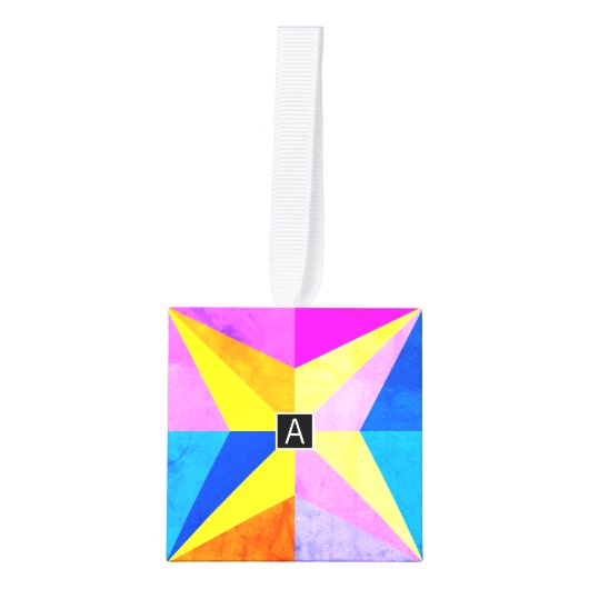 カラフルモダン数々の幾何 |モノグラム キューブオーナメント (正面)