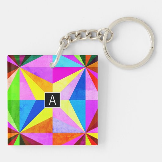 カラフルモダン数々の幾何 |モノグラム キーホルダー (裏面)