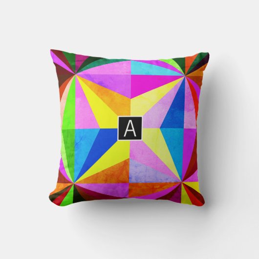カラフルモダン数々の幾何 |モノグラム クッション (正面)