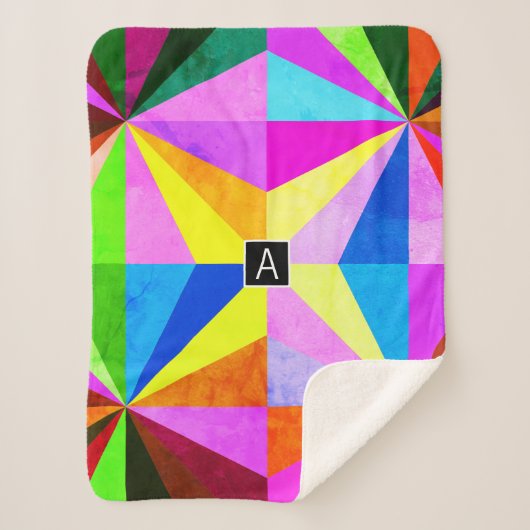 カラフルモダン数々の幾何 |モノグラム シェルパブランケット (正面)