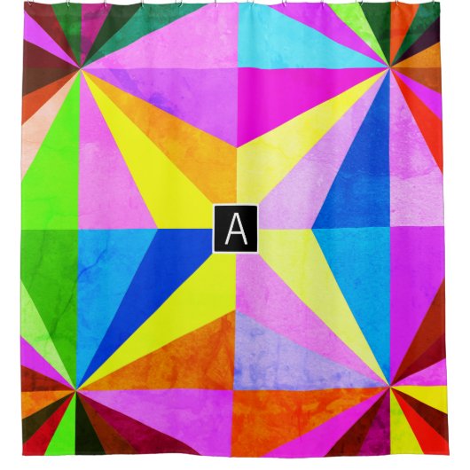 カラフルモダン数々の幾何 |モノグラム シャワーカーテン (正面)