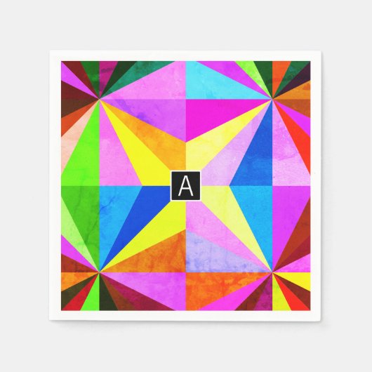 カラフルモダン数々の幾何 |モノグラム スタンダードカクテルナプキン (正面)