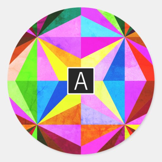 カラフルモダン数々の幾何 |モノグラム ラウンドシール (正面)