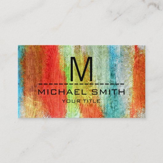 カラフルモダン木目モノグラム#21 名刺 (正面)