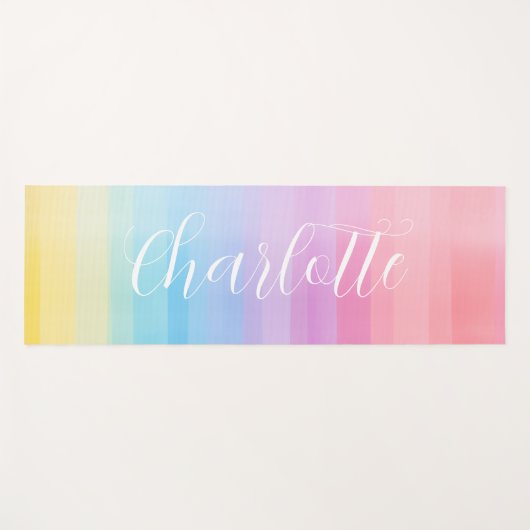 カラフルモダン水彩虹パーソナライズされた ヨガマット (正面(横))