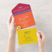 カラフルモダン結婚レトロ オールインワン招待状 (貼ってはがせる)