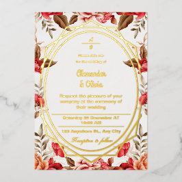 カラフルモダン結婚植物学フローラ園 箔招待状